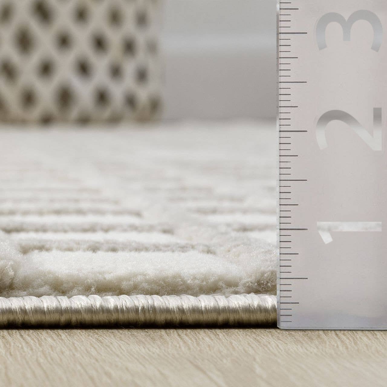 Abani Plush Deco Machine Washable Ivory Taupe Grid Rug: 4' x 6'