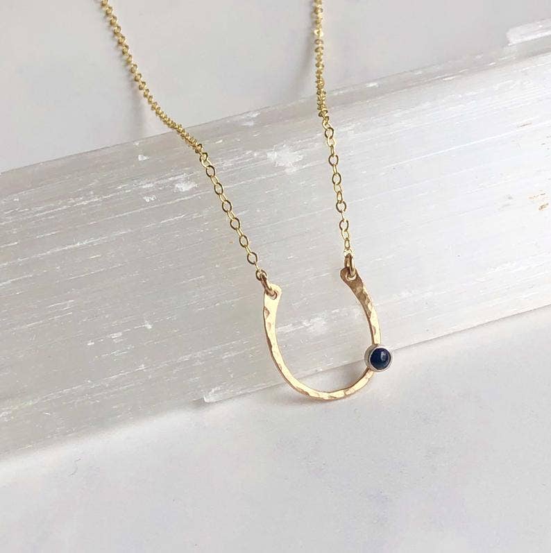 Lucky Horseshoe Necklace-14kt gold fill: Moonstone