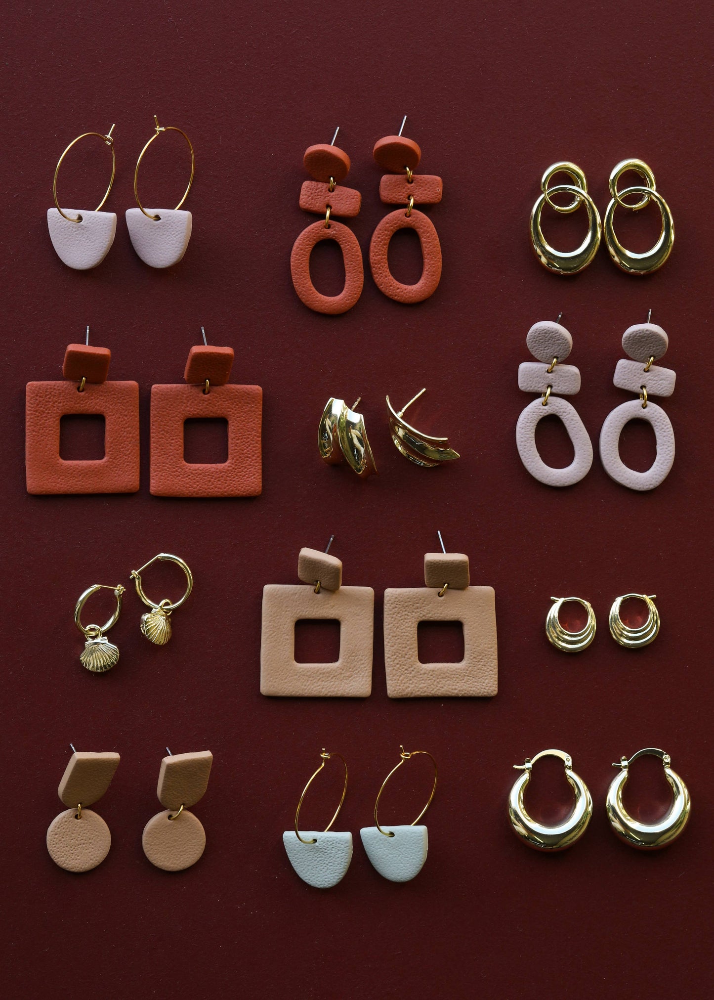Organic Three Tier Clay Earring - Terracotta