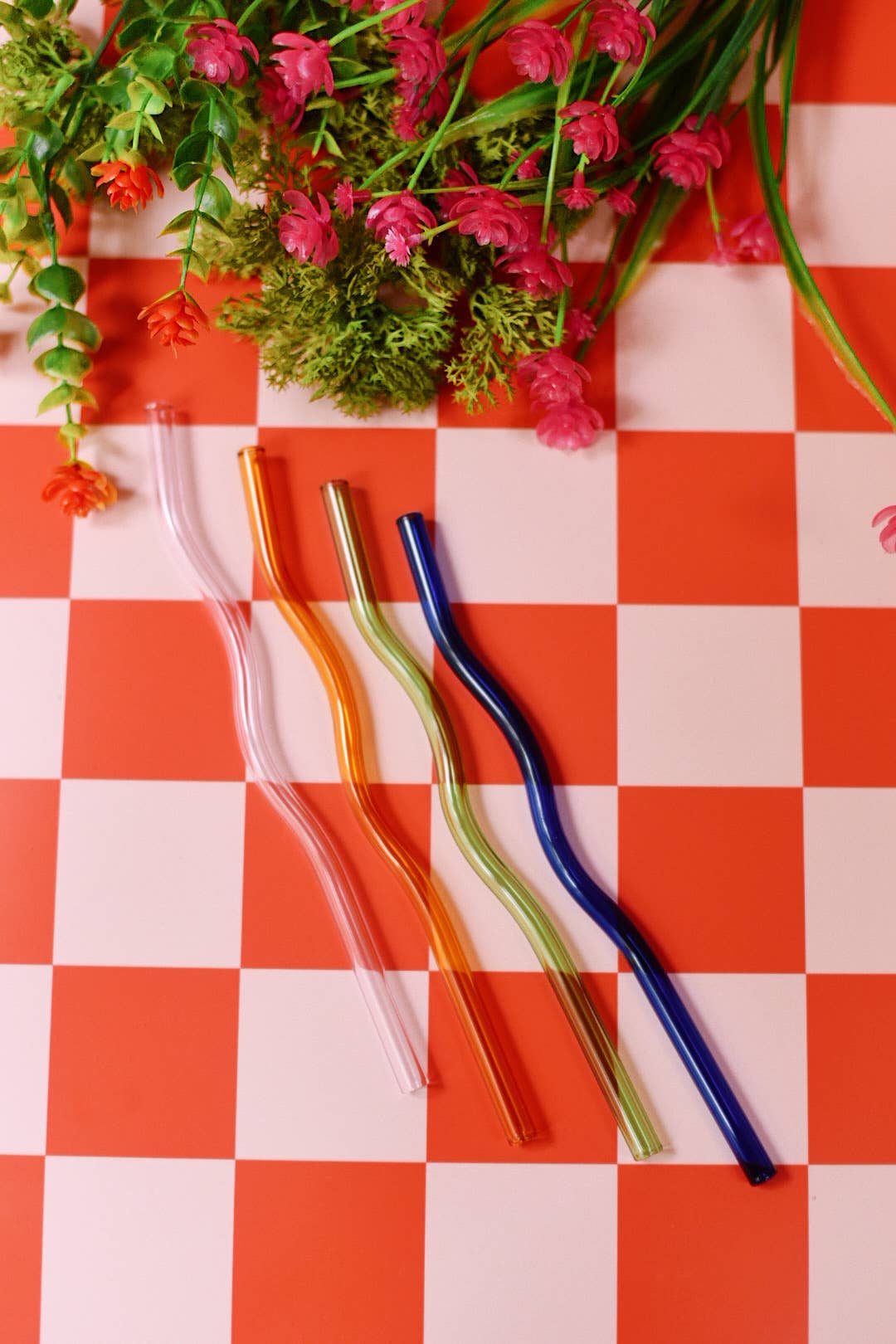 Wavy Glass Straws: Amber