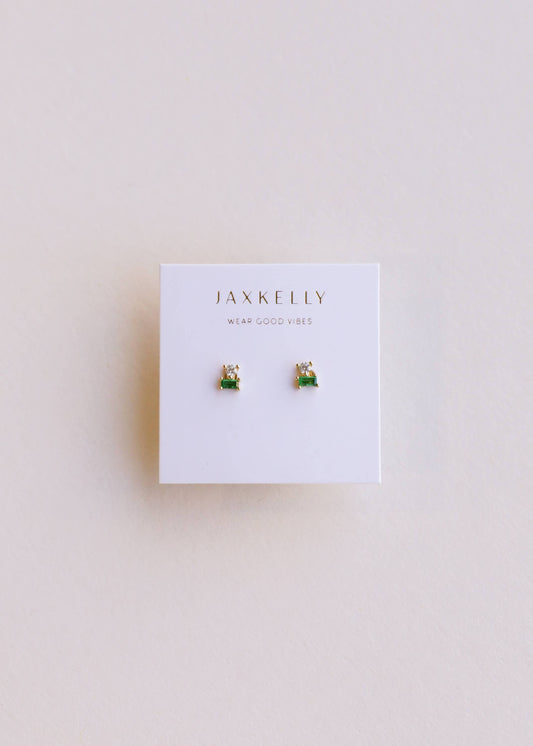 Double Stud Stack Earrings | Gold | Emerald