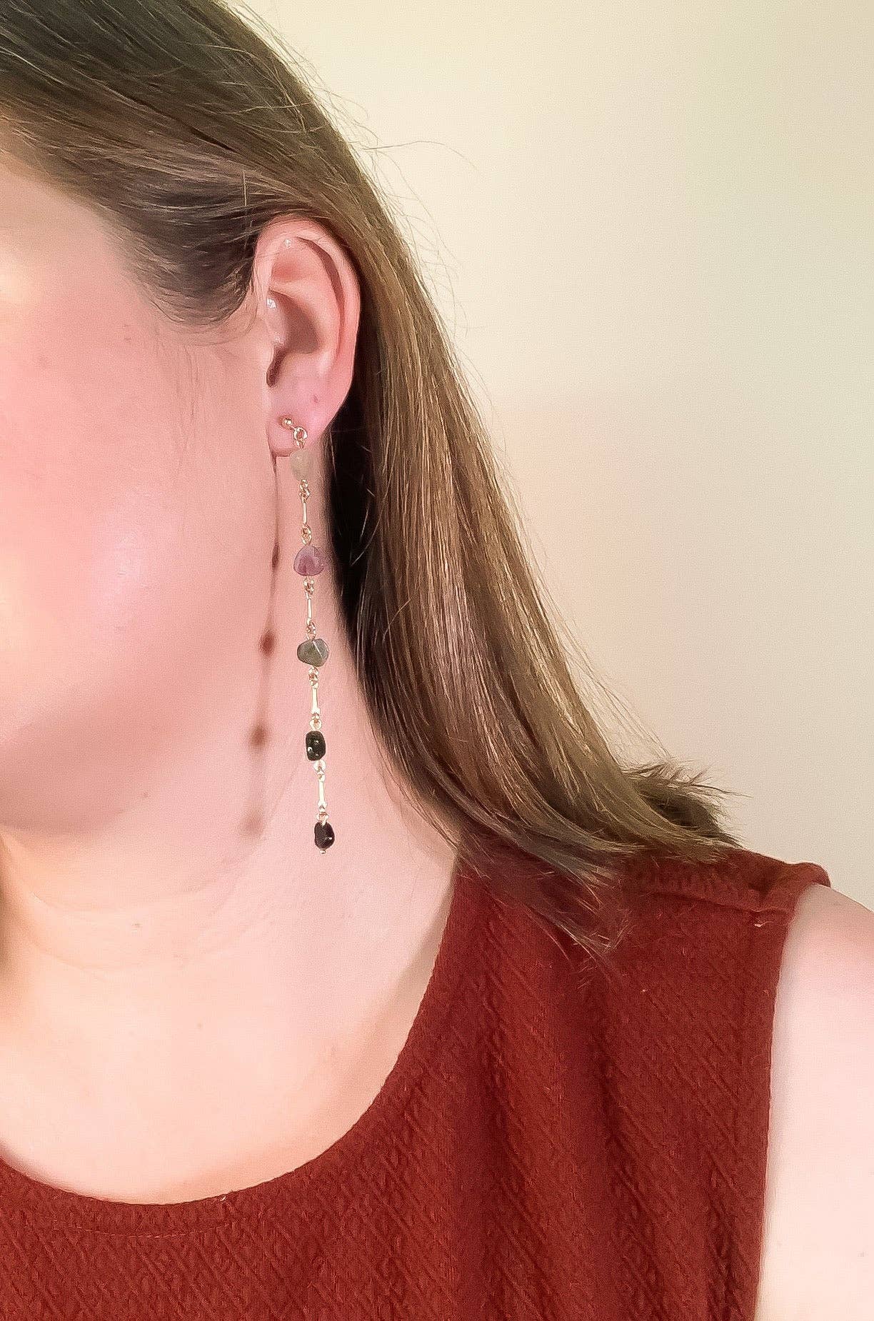 Tourmaline Minimal Charm Earrings | Gold Plated