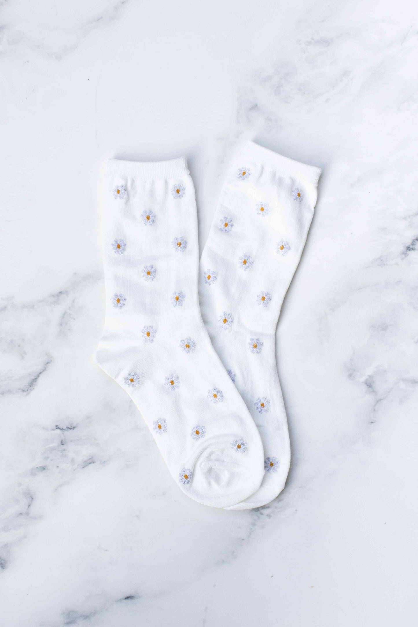 Daisy Pattern Socks: White Multi