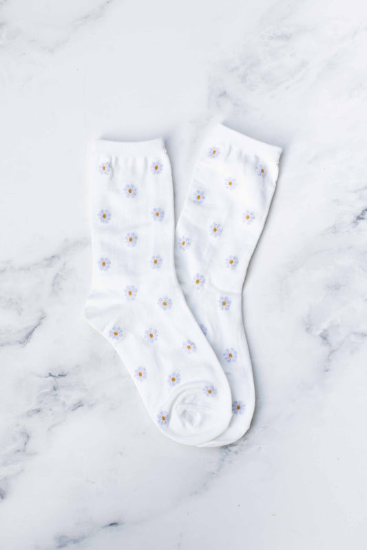 Daisy Pattern Socks: White Multi