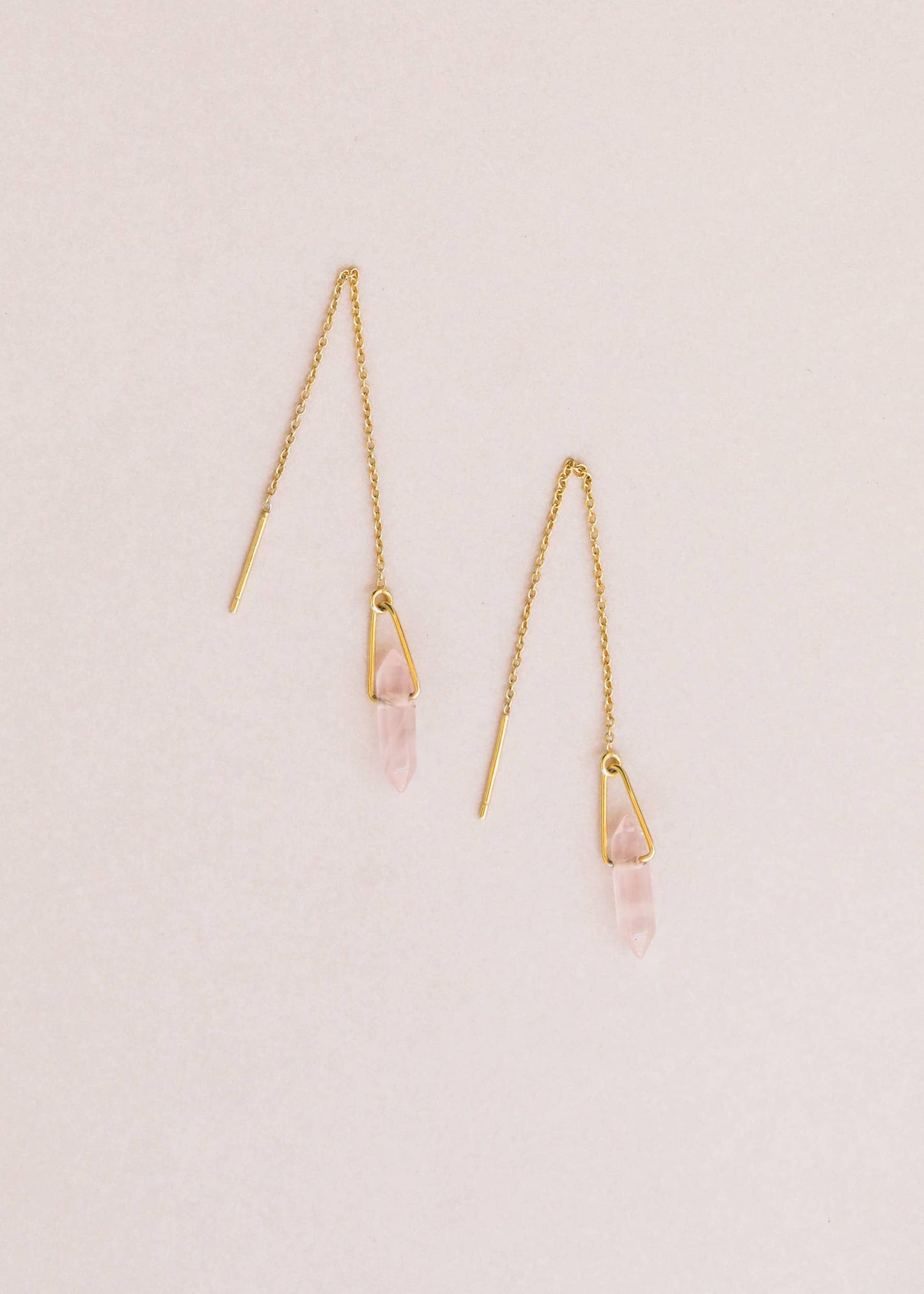 Threader - Rose Quartz - Gold Earrings