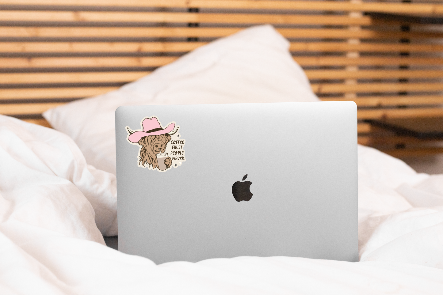 Coffee First People Never Sticker - cow, shop, cowboy, cute