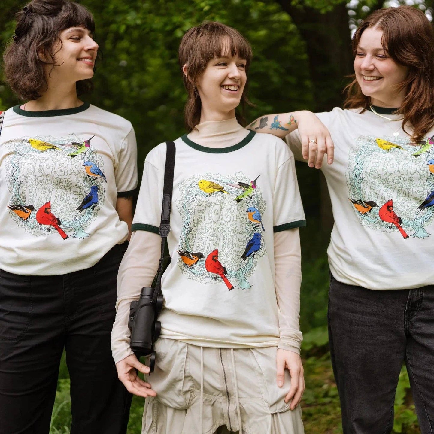 Flock With Pride Ringer Tee: Ivory / L