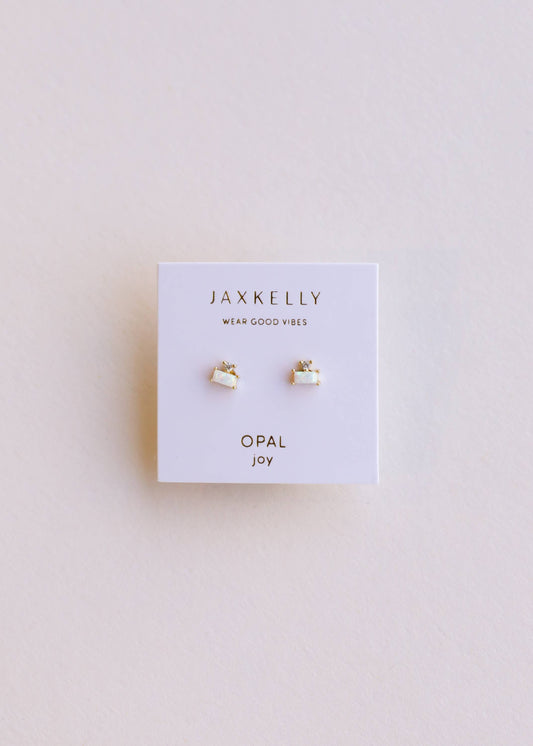 Double Stud Stack Gold Earrings - Opal White