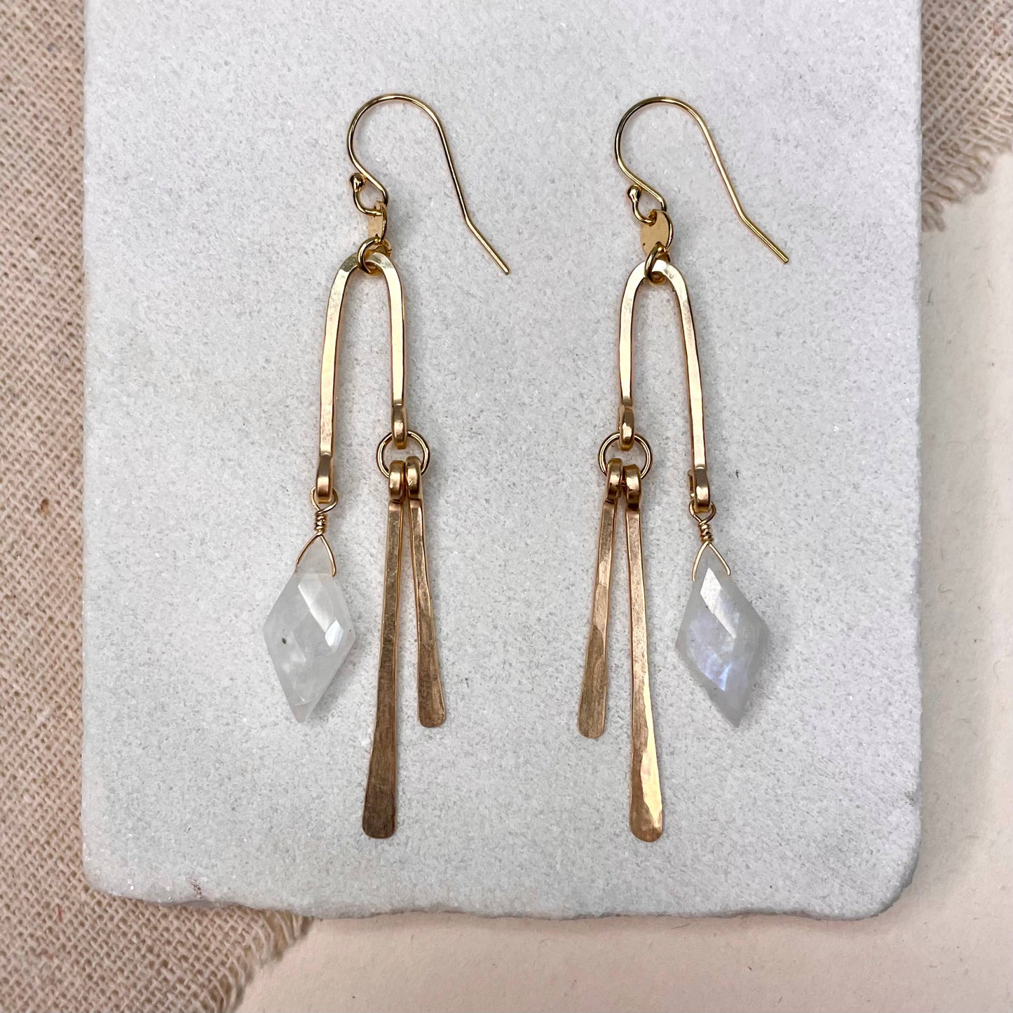 Diamond and Tine Earring: Sterling Silver / Moonstone