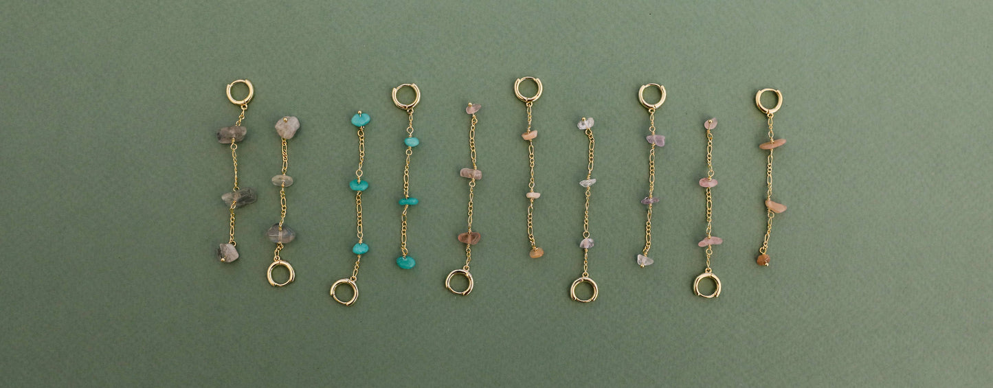 Raw Gemstone Chain Drop Earring - Rose Quartz