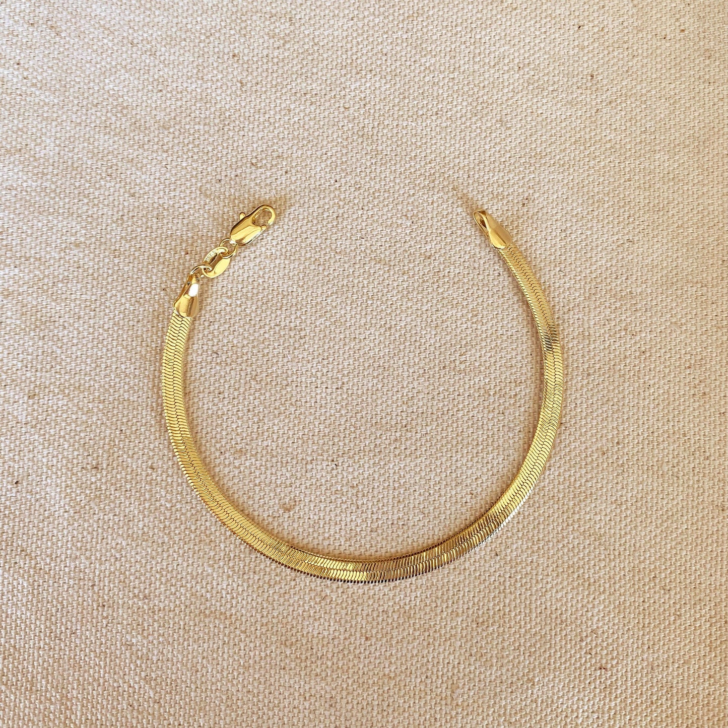 18k Gold Filled 4mm Herringbone Bracelet | 6 inches