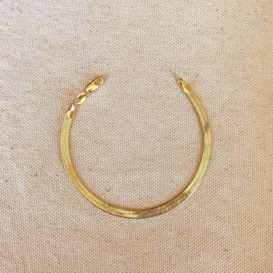 18k Gold Filled 4mm Herringbone Bracelet: 7 inches