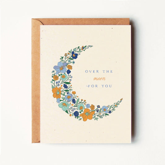 Over the Moon For You - Moon Blossoms - Greeting Card