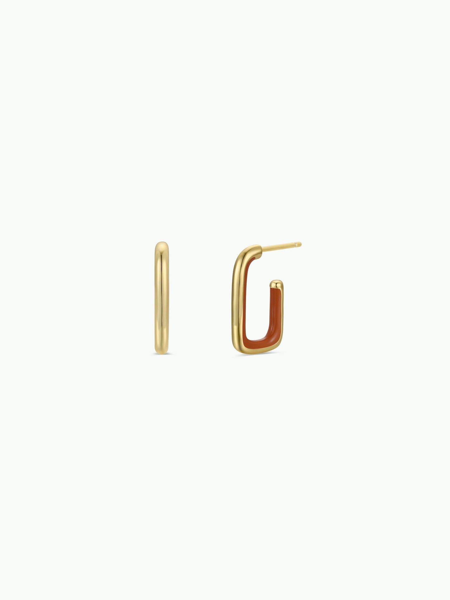 Brown Enamel Large Rectangle Gold Hoop Earrings