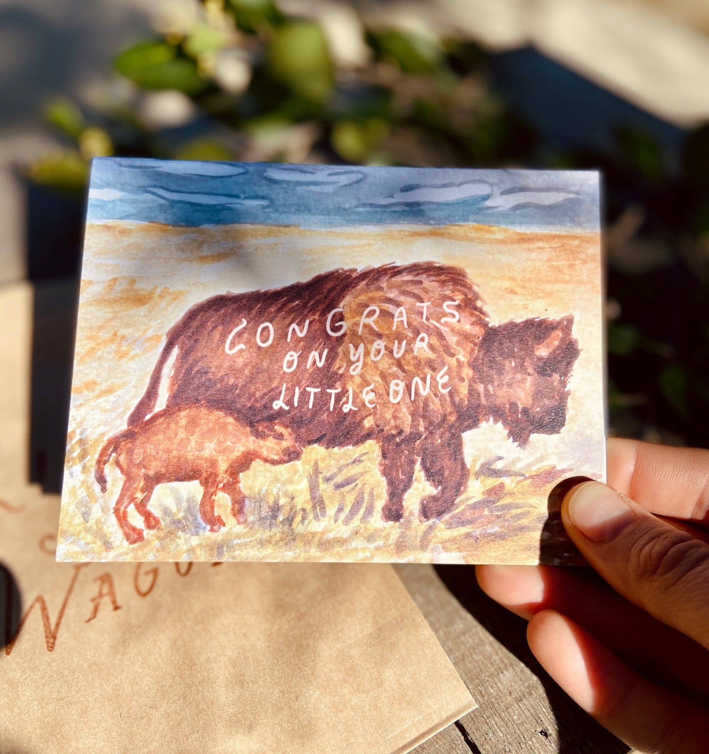 Congrats On Your Little One Baby Bison Buffalo Greeting Card