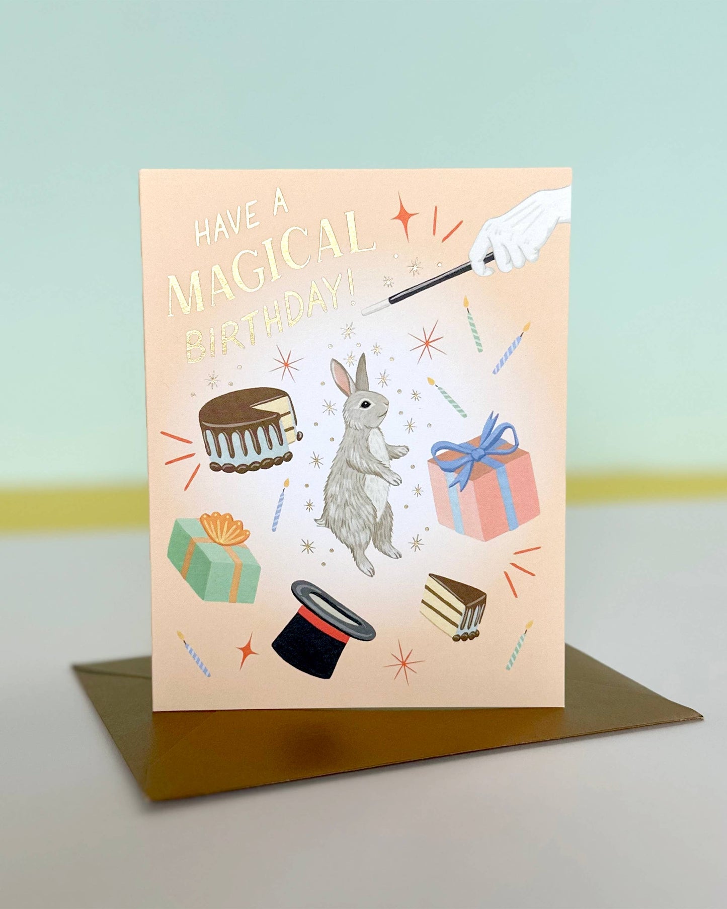 Magical Bunny Magician Top Hat Birthday Card *Foil Stamped*