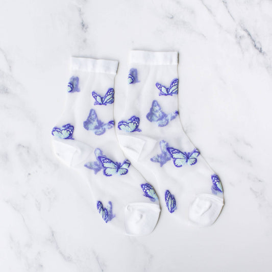 Women's Mesh Butterfly Casual Socks: White