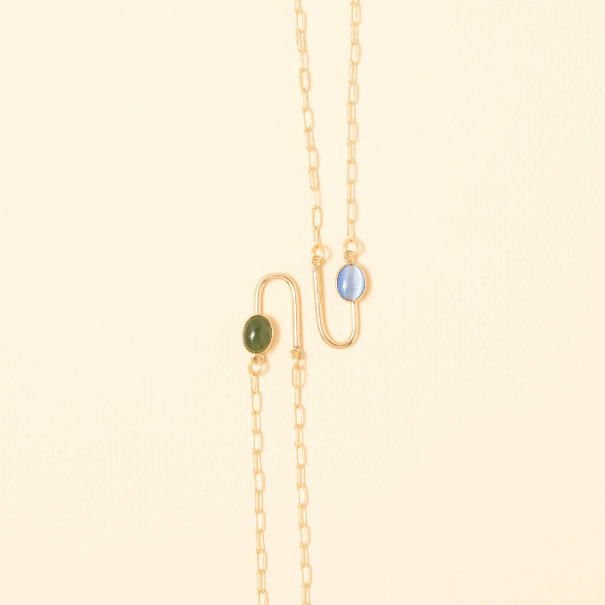 Blue Moonstone Asymmetrical Arch Necklace: 17"