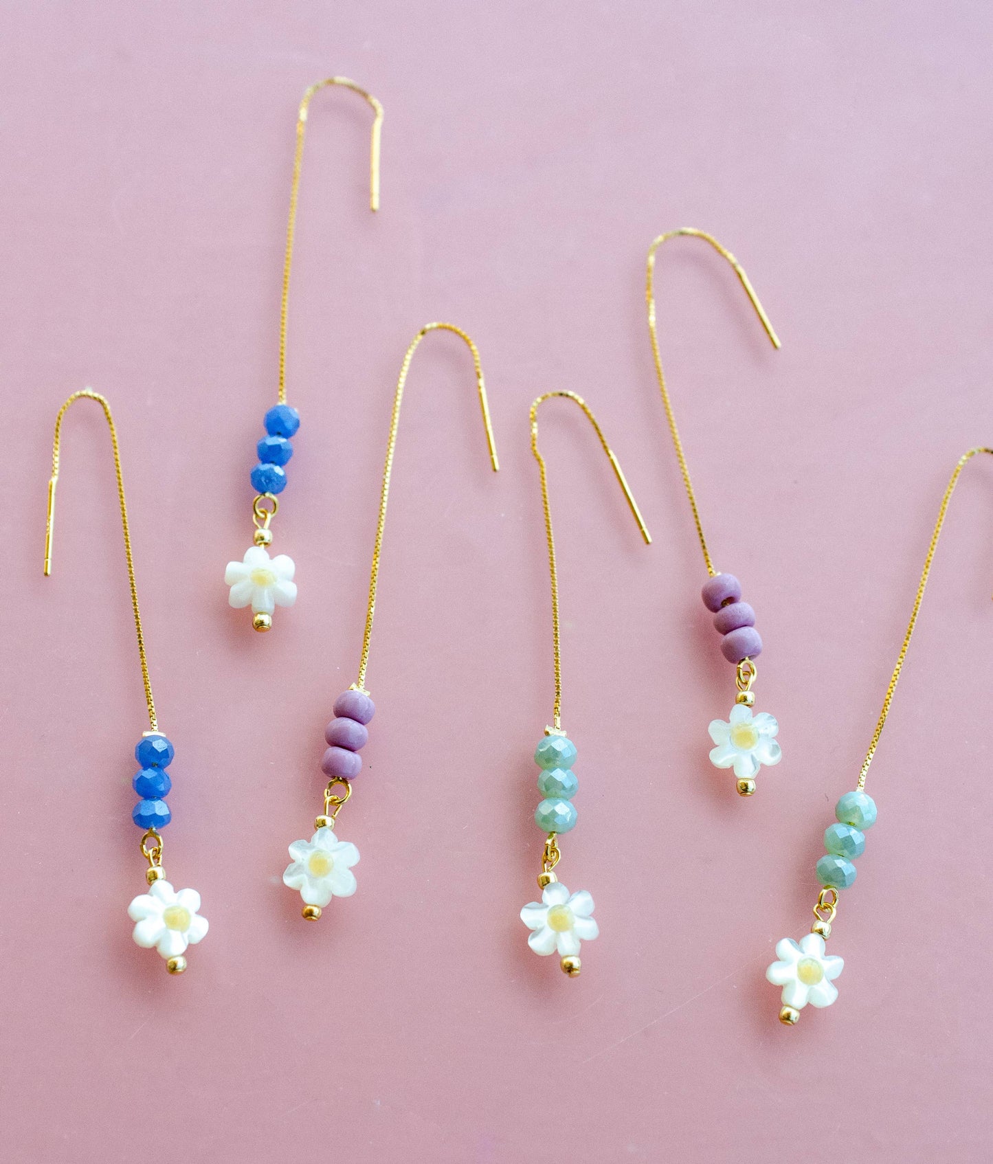 Flower Threader Earrings | Blue