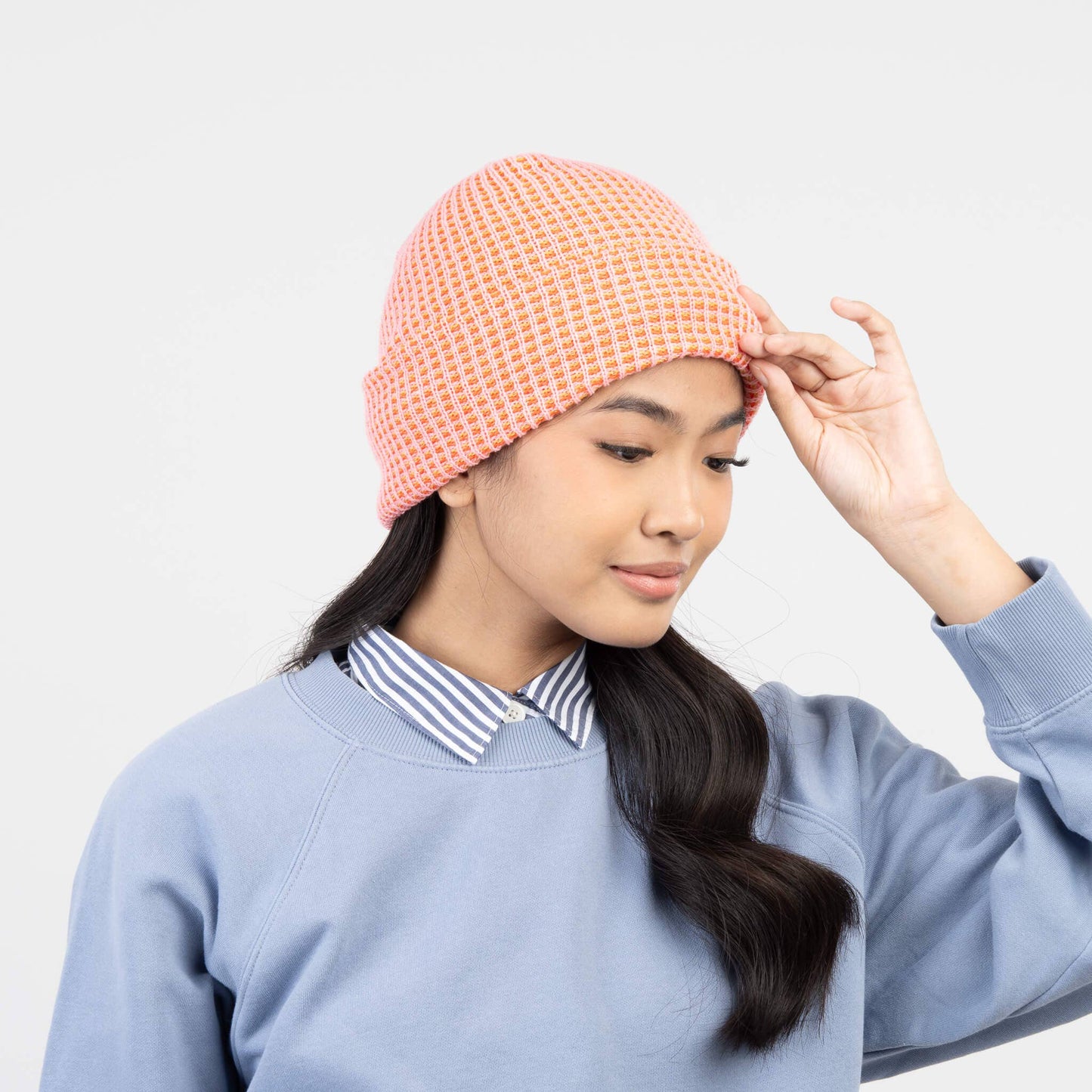 Simple Grid Knit Beanie | Cobalt Peach