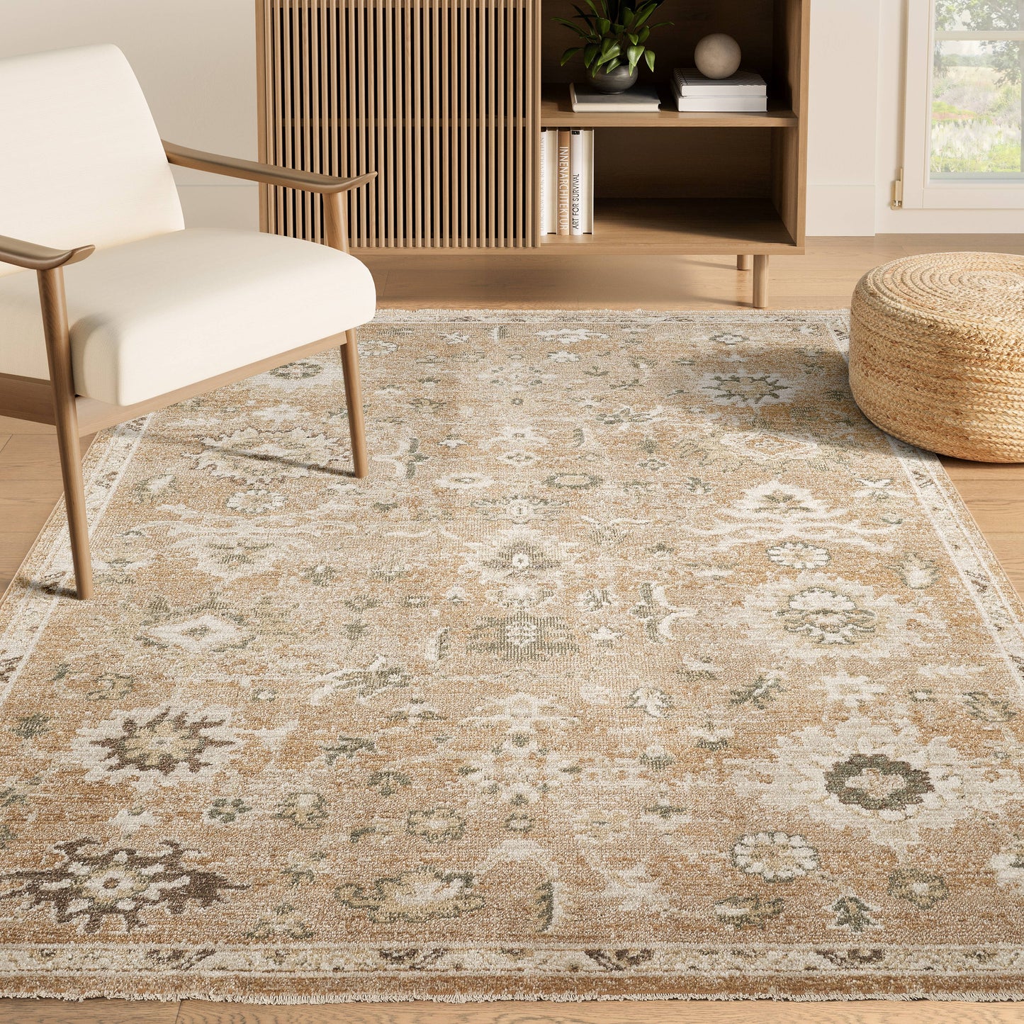 Evelyn Traditional Vintage Terracotta Rust Ivory Rug: 5'3" x 7'9"