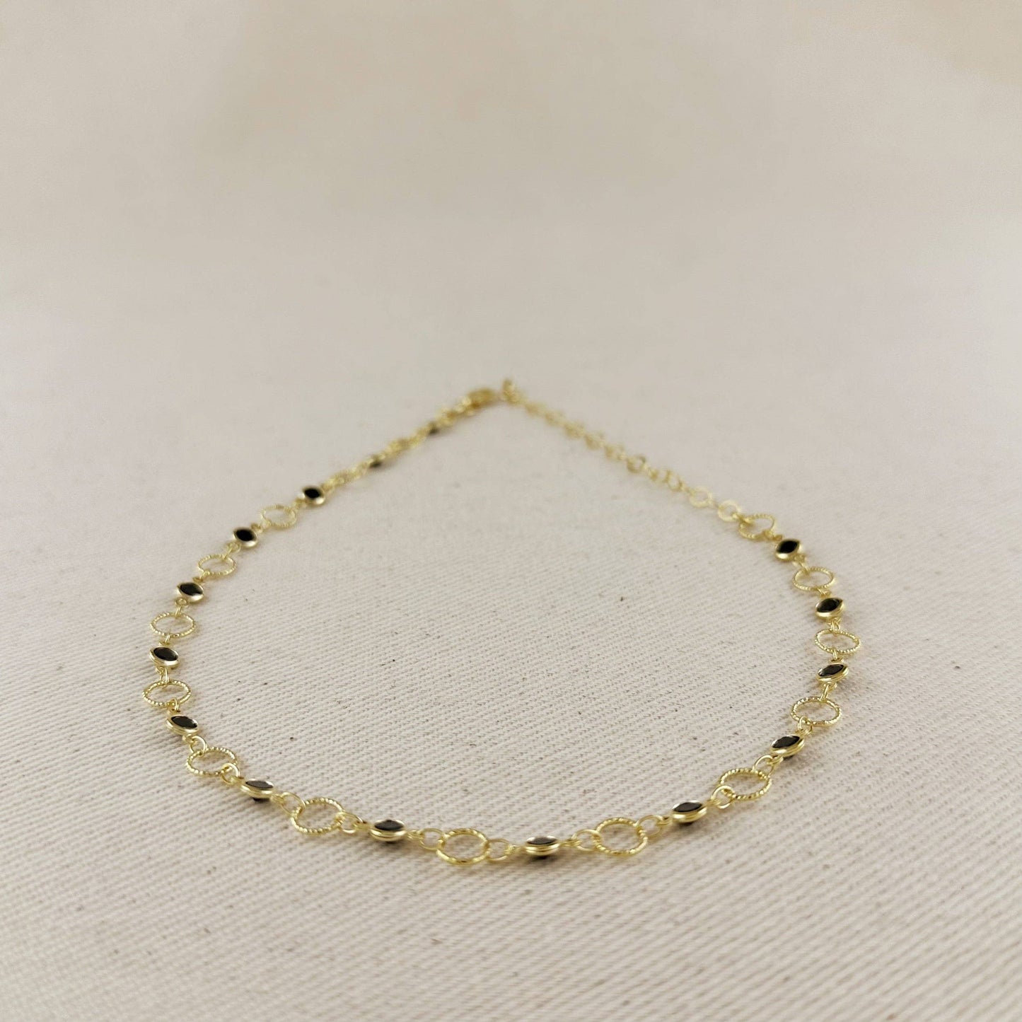 18k Gold Filled Black Bezel CZ & Circles Choker Necklace