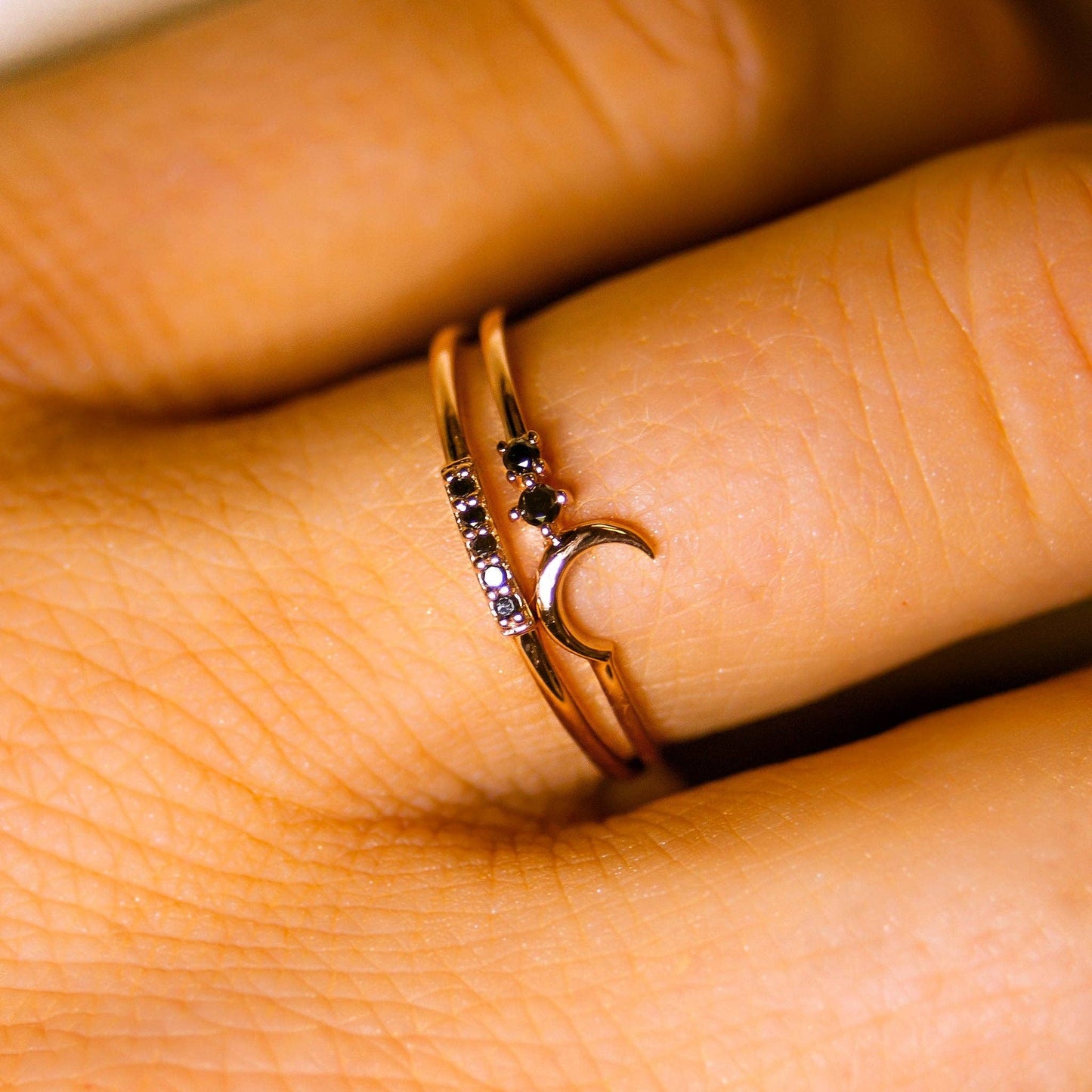 Solid Rose Gold Black Diamond Fly Me To The Moon Ring | 6