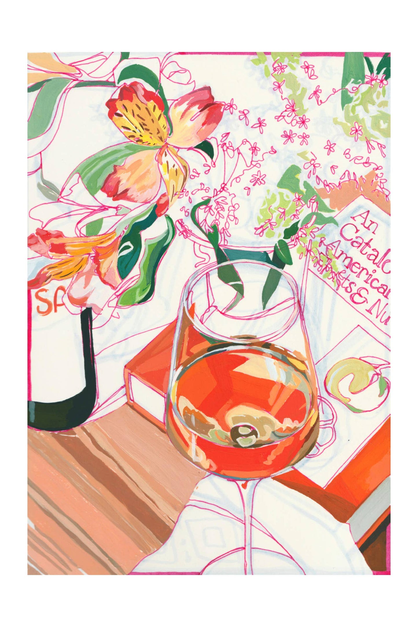 "Orange Wine" Floral Signed Archival Giclee Print: 11x14"
