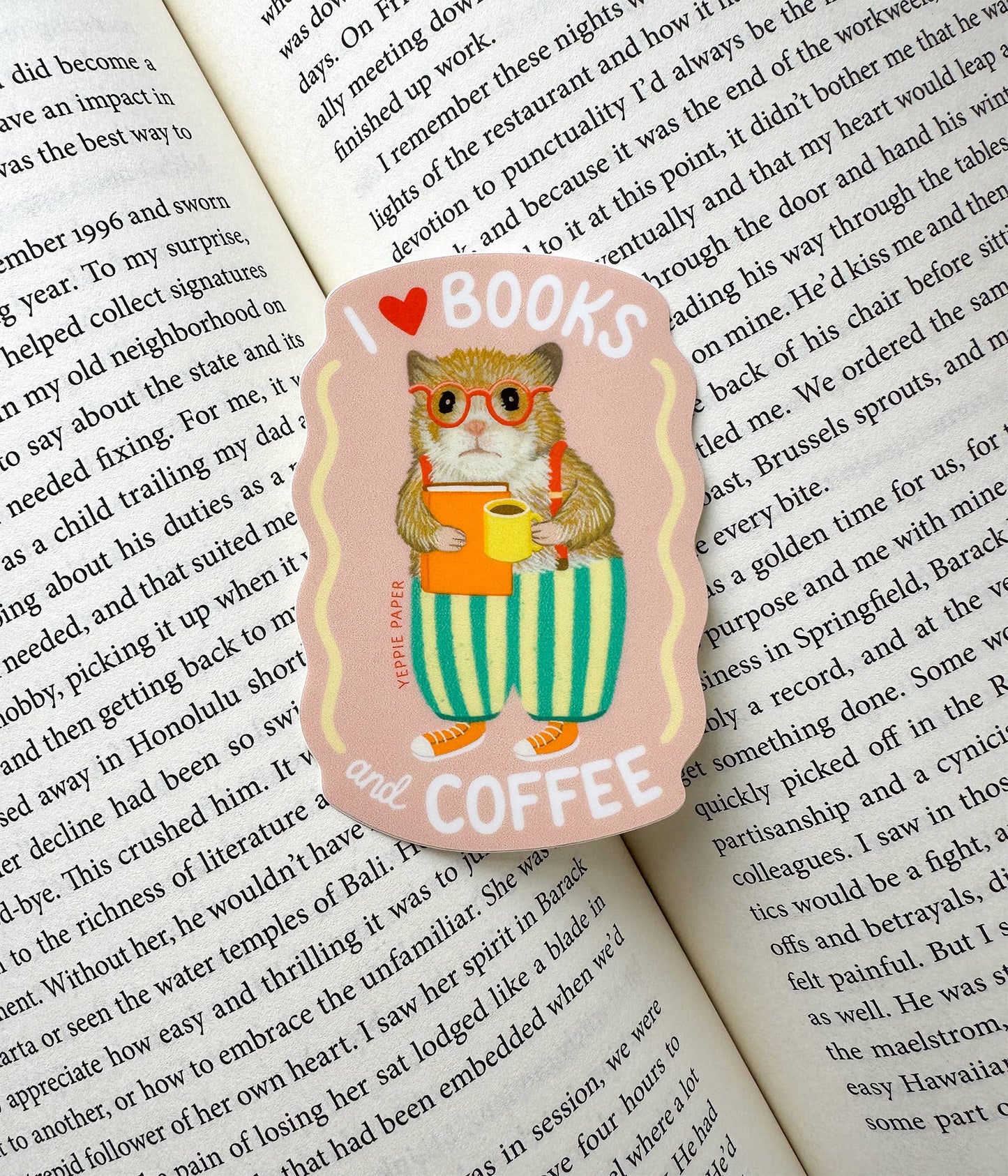 Books and Coffee Loving Bookish Hamster Sticker