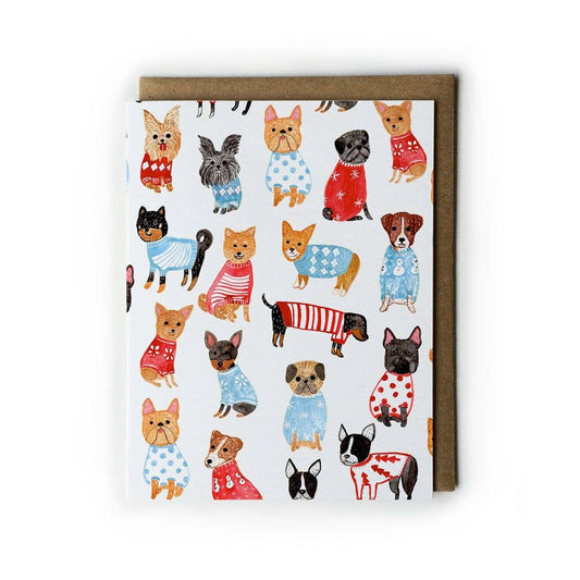 Dogs in Sweater Holiday Greeting Card: Single