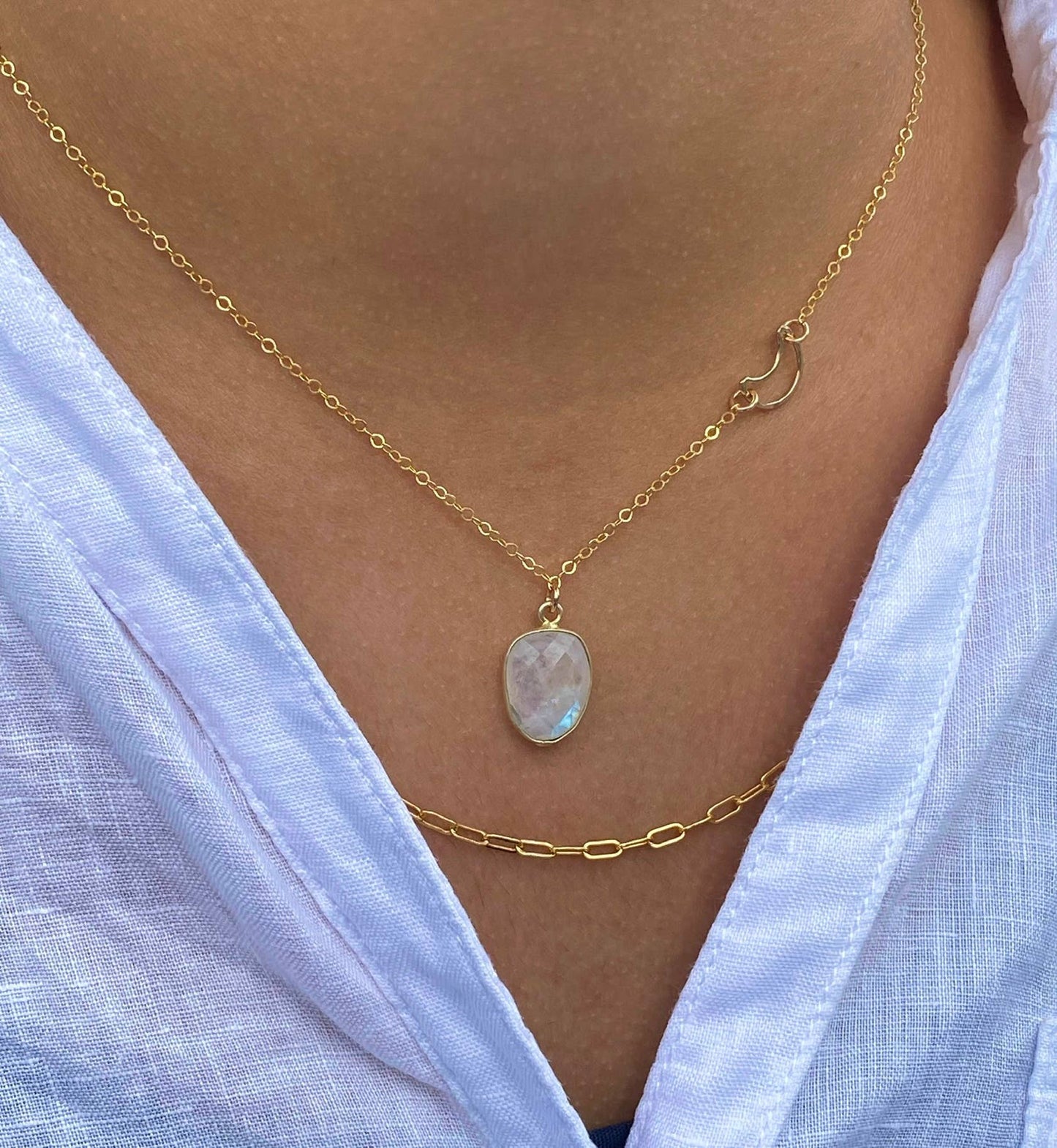 Moonstone and crescent necklace