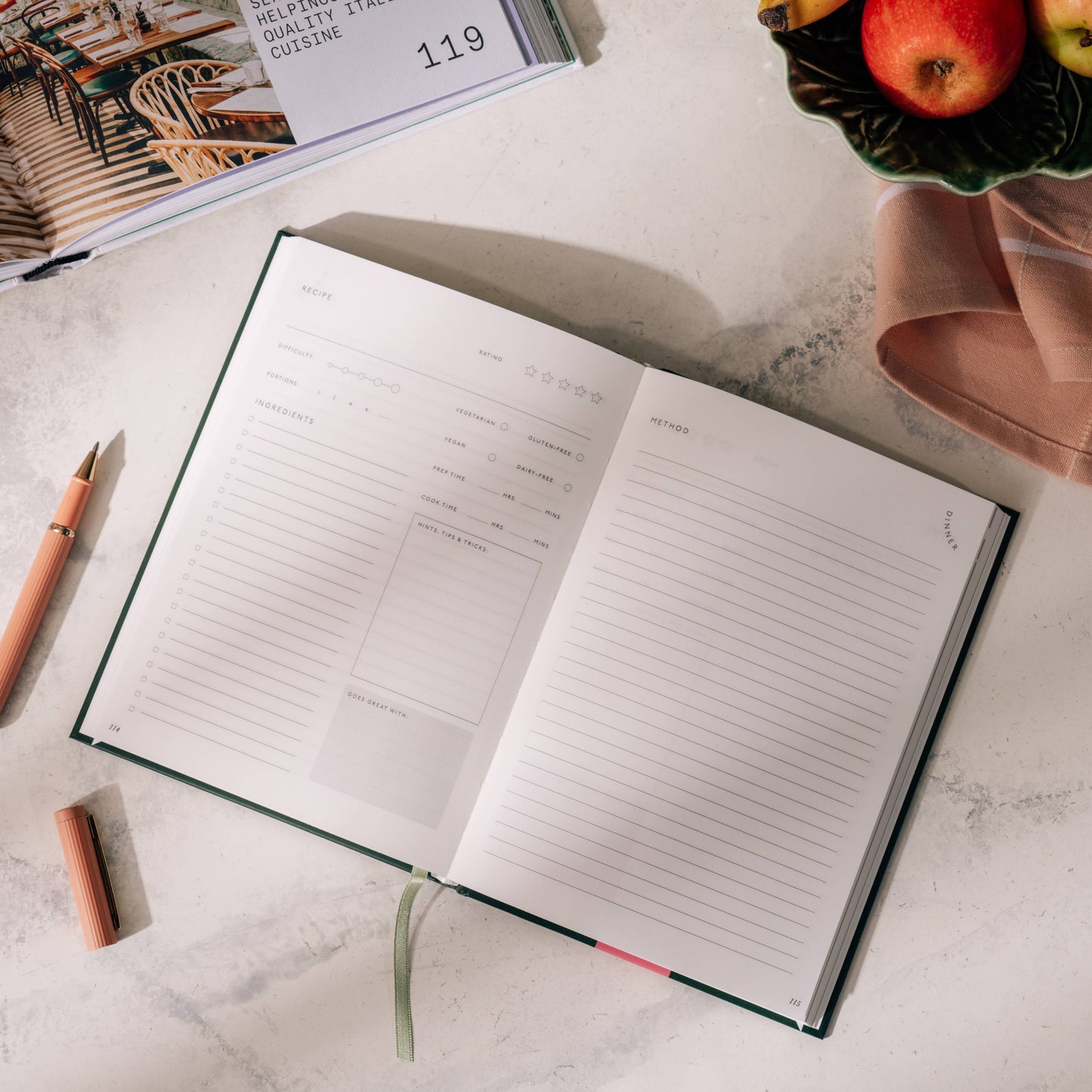 Guided Recipe Journal, A5 Hardcover - Al Fresco