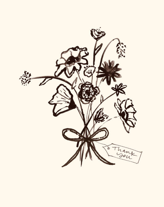 Thank You Black and White Floral Bouquet Card