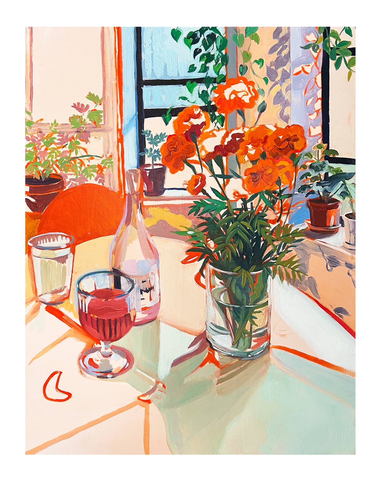 "Olivia's House" Wine and Flowers in NYC Signed Giclee Print: 11x14