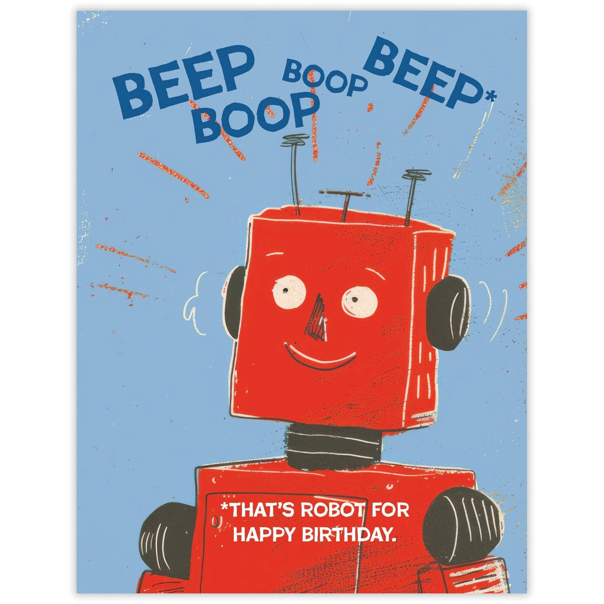 Beep Boop Robot – Recycled Birthday Card for Retro Sci-Fi Fans