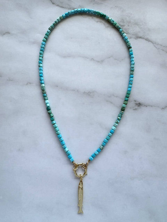 Lani Turquoise and Gold Fish Necklace