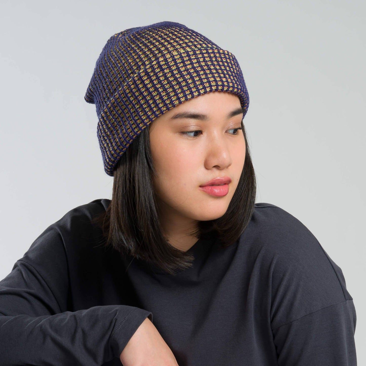 Simple Grid Knit Beanie | Pink