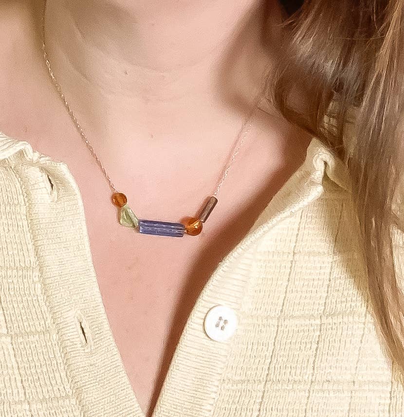 Balance 17" Necklace | Sapphire, Smoke, Topaz, and Peridot Glass