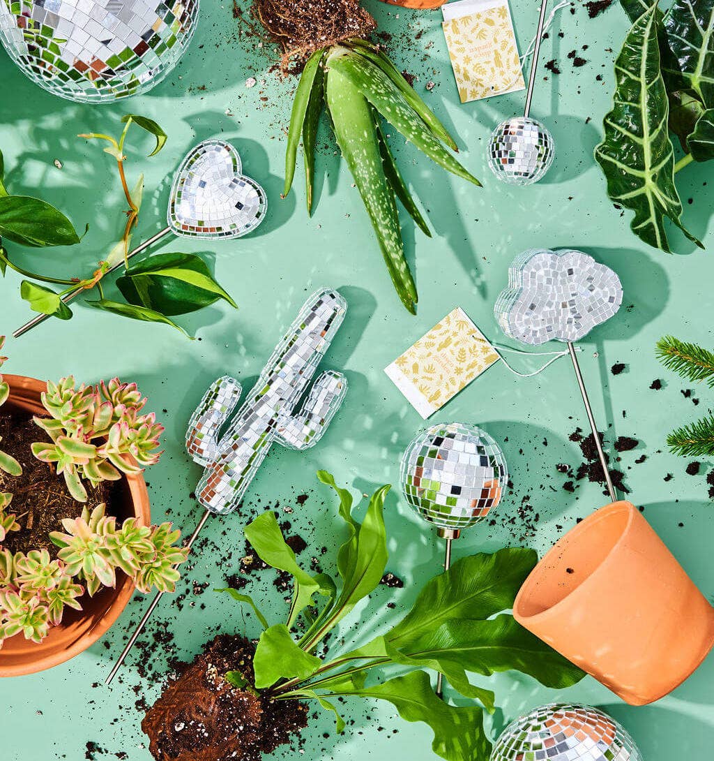 Mirror Disco Ball Decorative Plant Stakes | Disco Cactus