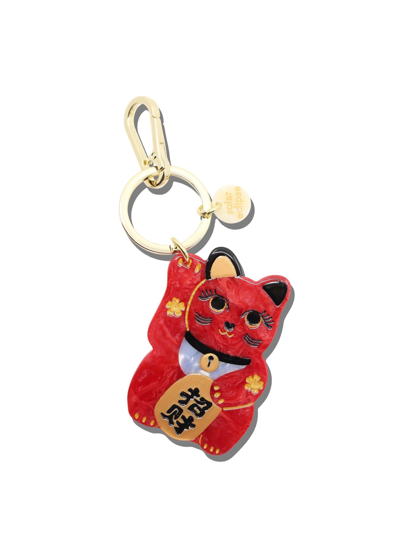 Hand-painted Maneki-Neko Cat Bag Charm + Keychain | Eco-Friendly: Good Fortune