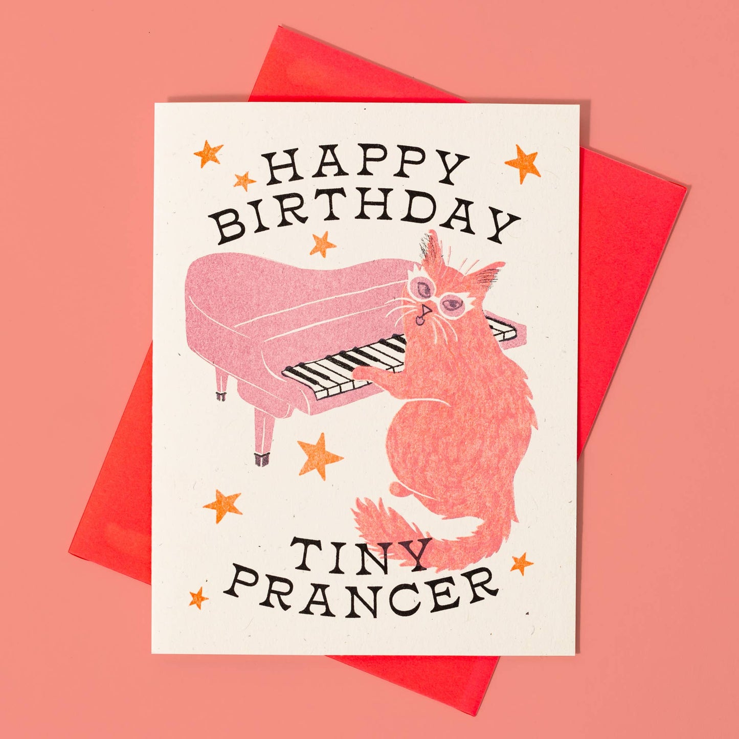 Happy Birthday Tiny Prancer Cat - Risograph Card