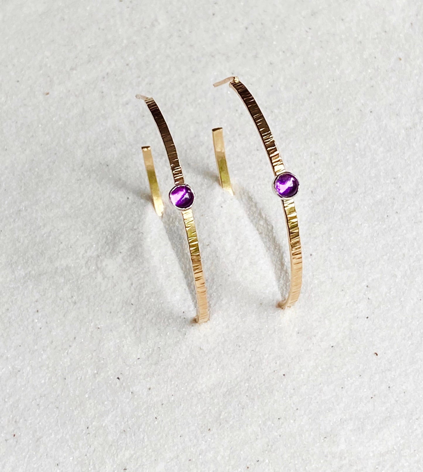 Modern Amethyst Hoop Earring