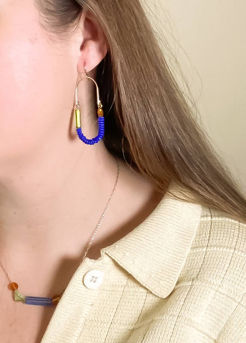 Balance Earrings- Ultramarine, Chartreuse, and Topaz Glass