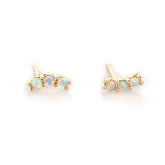 Solid Gold Mini Opal Rainbow Curve Studs