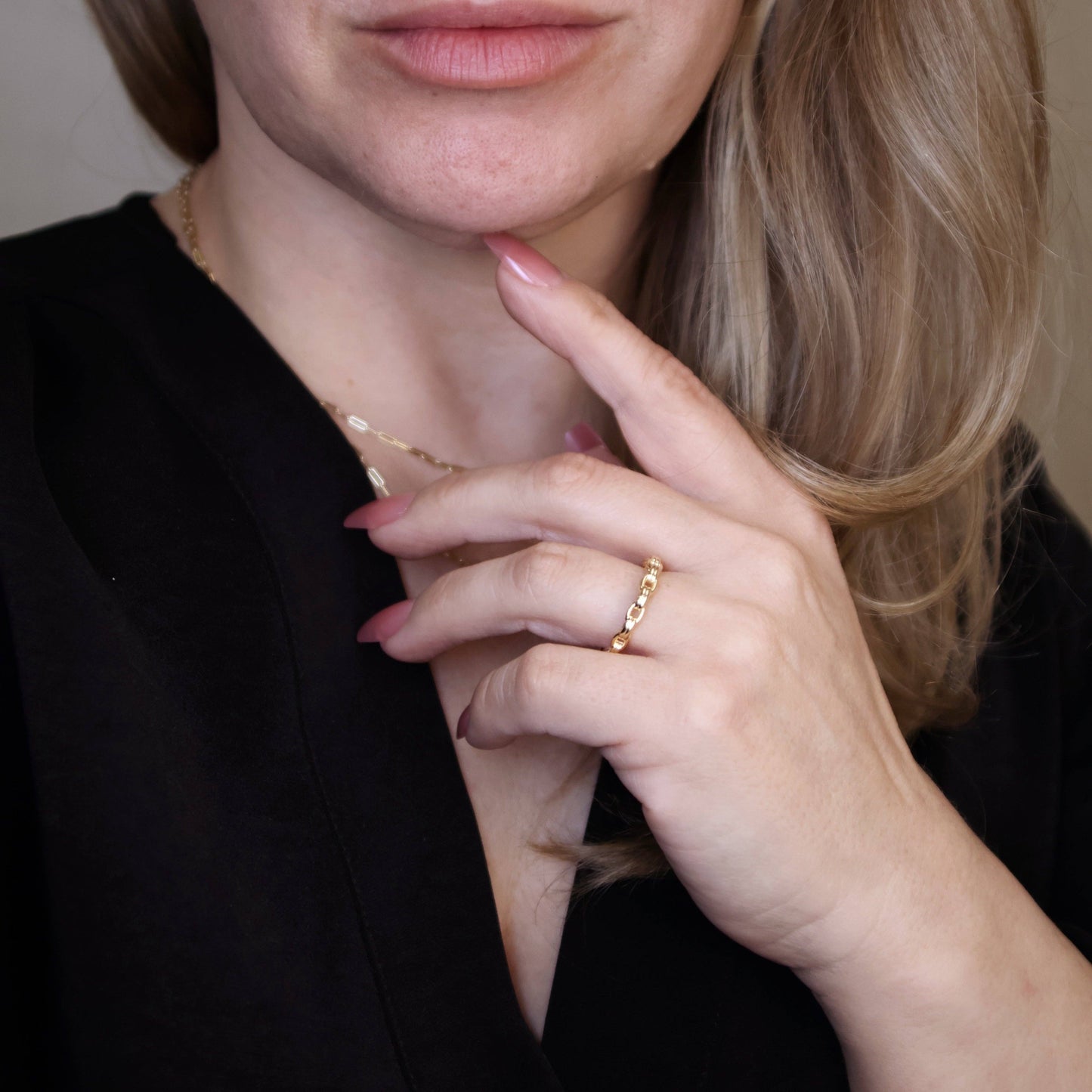 18k Gold Filled Double Link Chain Band Ring | 6