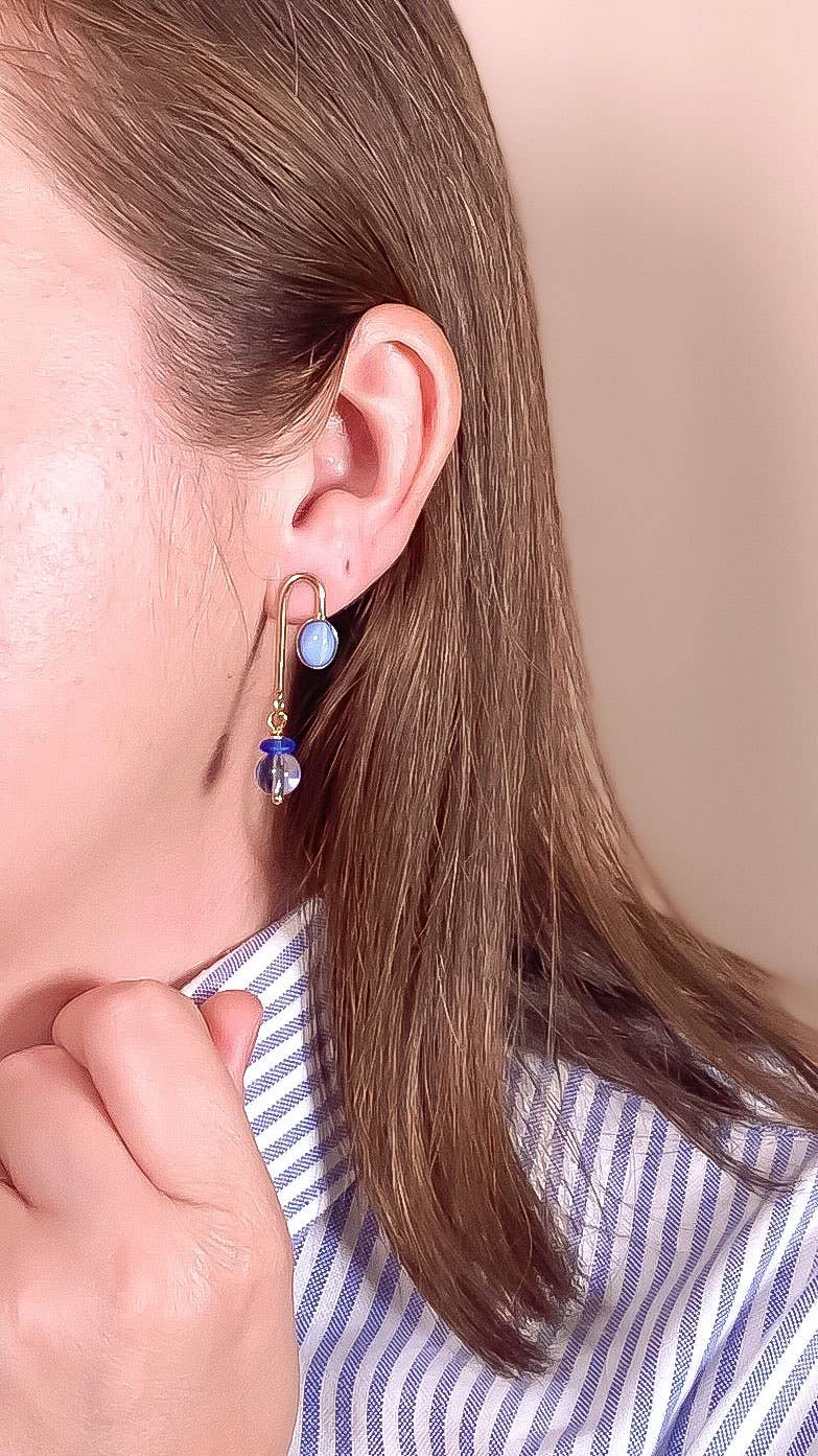 Blue Moonstone Asymmetrical Arch Earrings