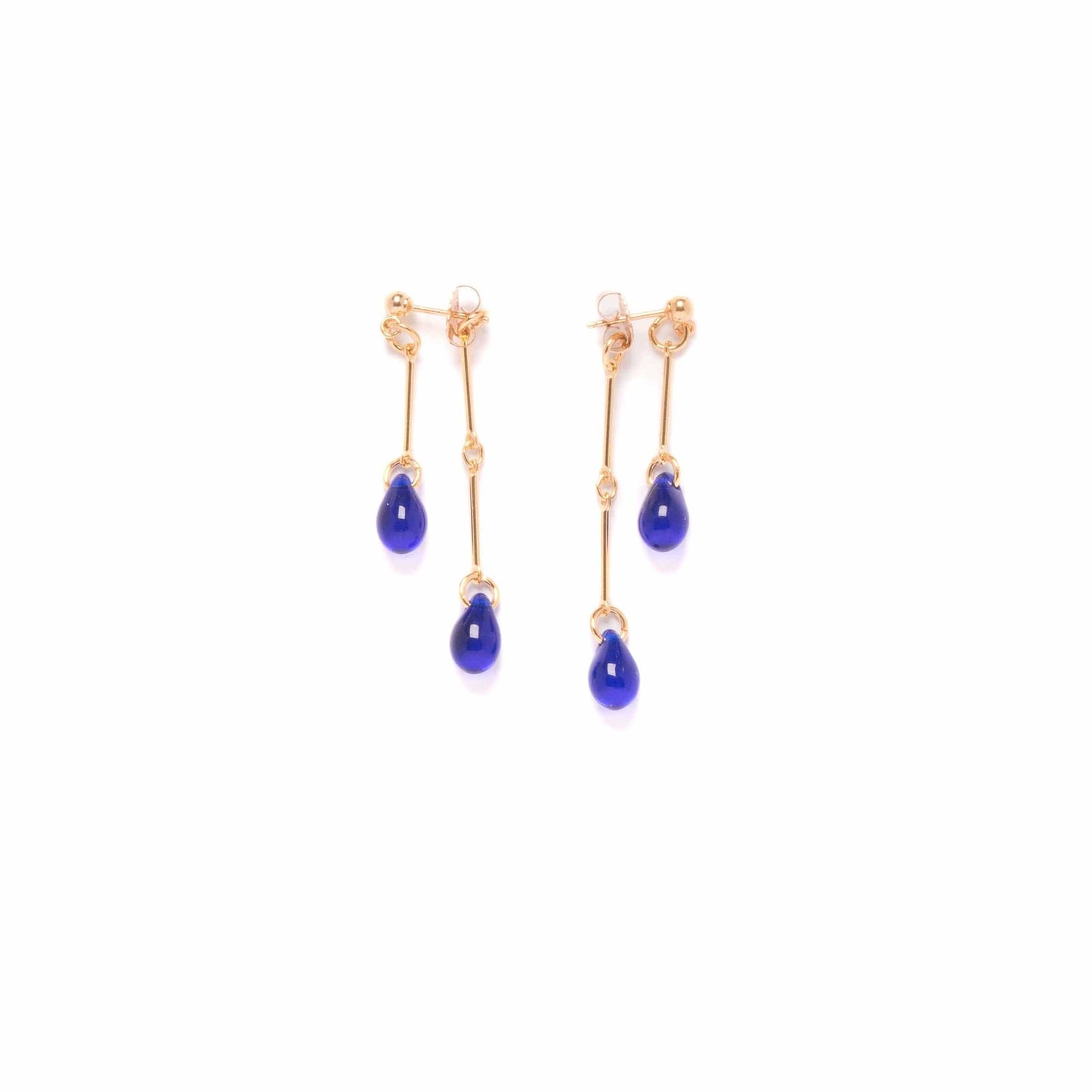Cobalt Glass Double Drop Earrings