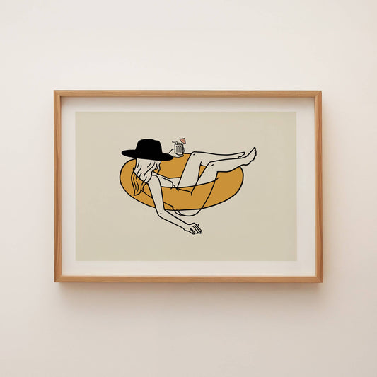 Float Cowgirl Western Art Print Retro Vintage Home Decor | Medium