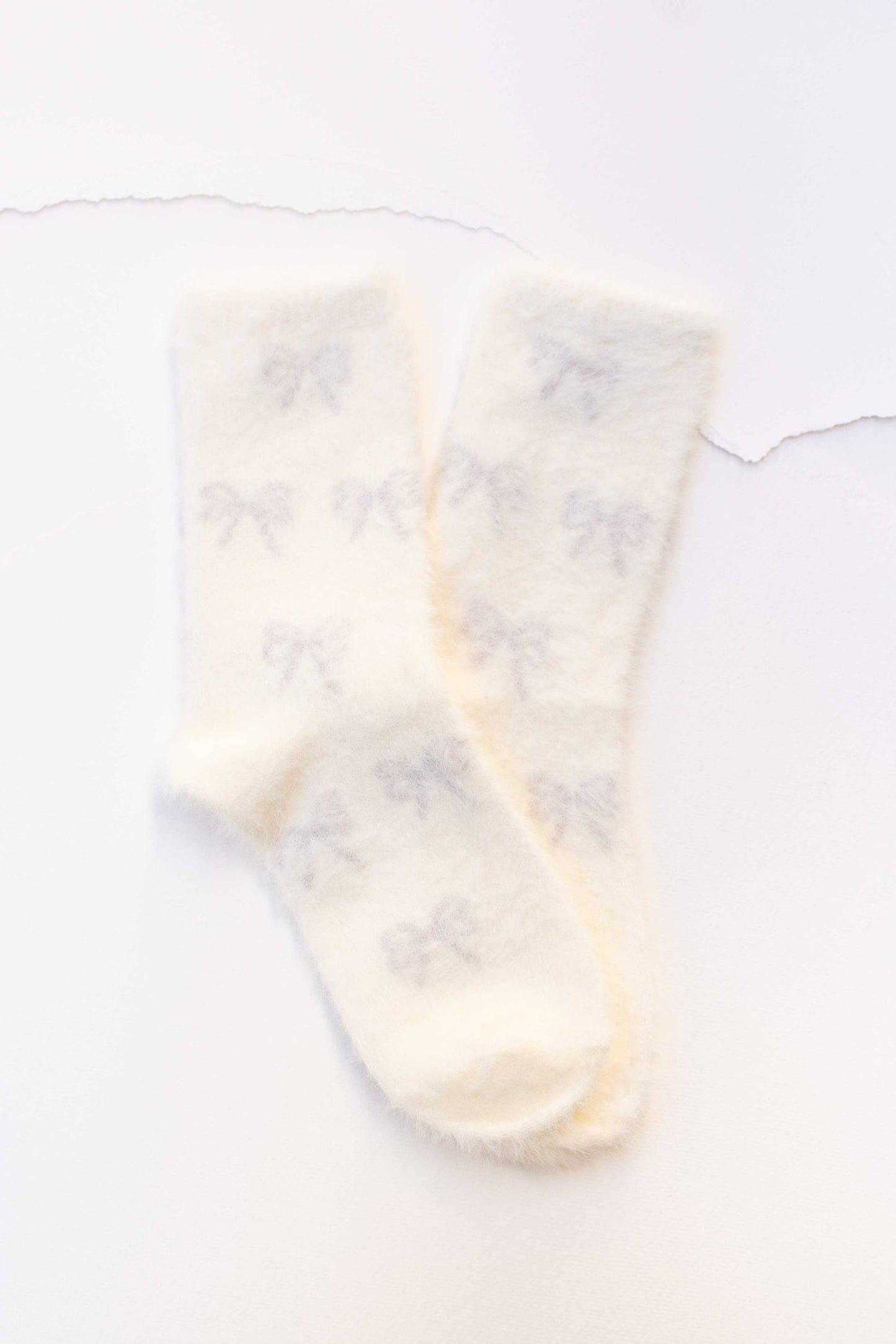 Fluffy Bow Knit Socks | Cloud