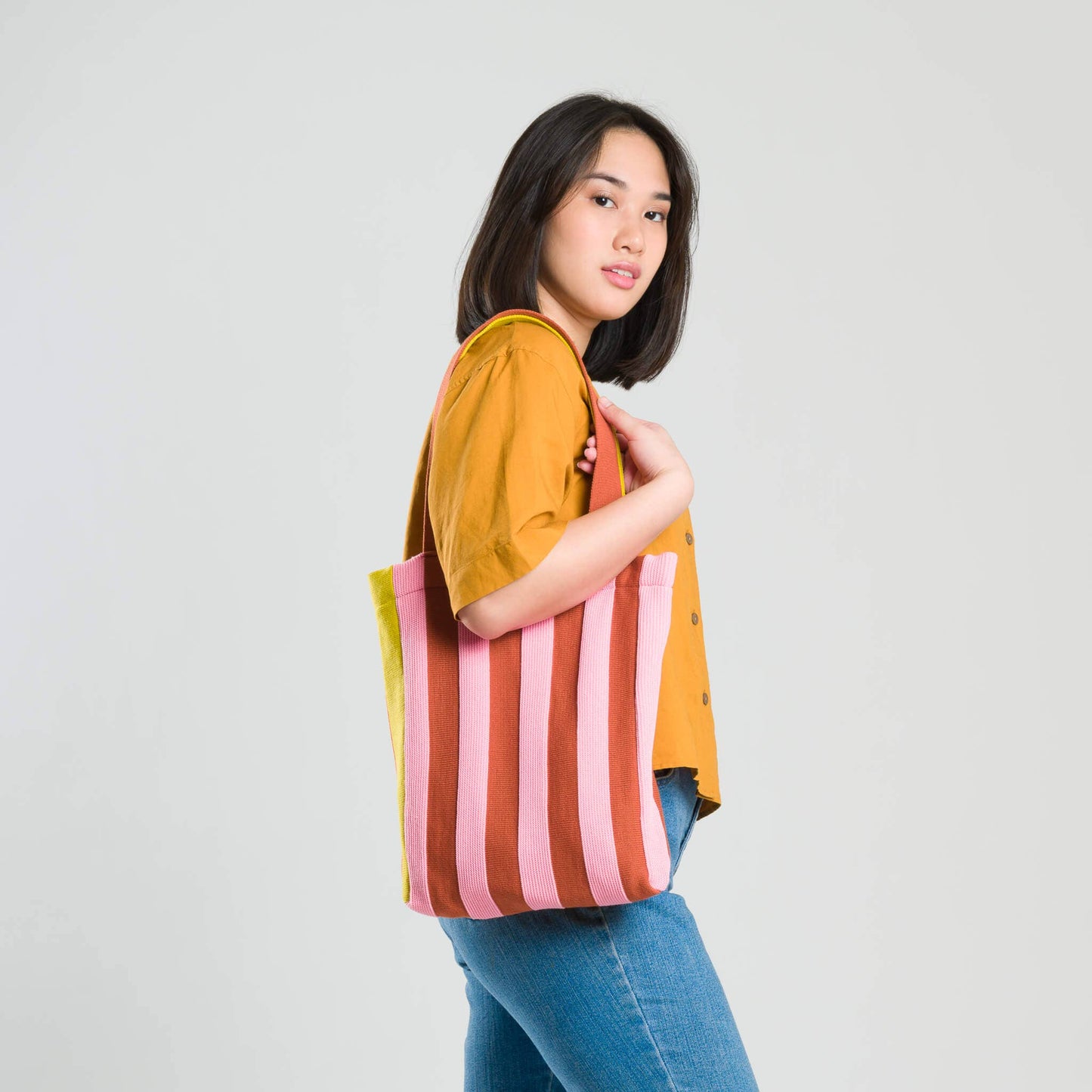 Super Stripe Knit Tote | Golden Olive Flame
